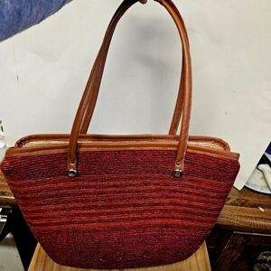 Vintage Vibrant Red/Orange Straw Bag